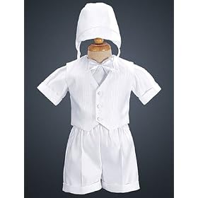 4 Piece Boy's Dressy Christening Vest and Satin Short Set