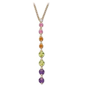 14K Yellow Gold Multicolor Dangle Pendant Necklace
