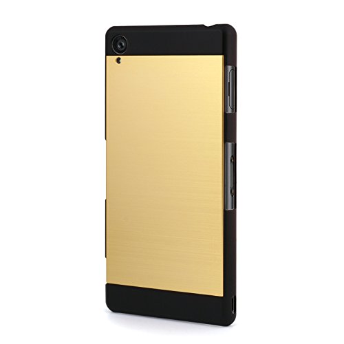 Xperia Z3 Case, MOTOMO SONY Xperia Z3 Case Aluminum [Brushed Aluminum] Metal Cover Protective Case for Xperia Z3 - Retail Packaging (Gold Black)