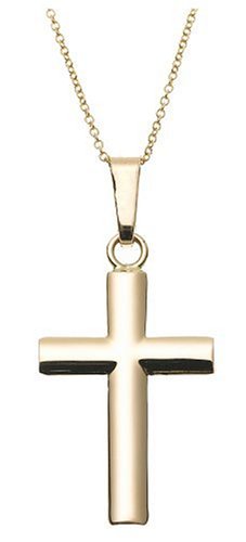 14k Yellow Gold Cross Pendant, 18"