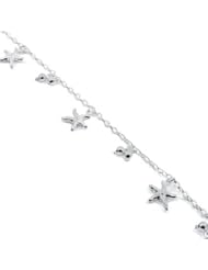 Sterling Silver Starfish & Ball Ankle Bracelet,(Adjustable Fit 9" To 10") Includes Gift Box and Special Pouch.