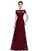 Ever Pretty Lace Short Sleeve Ruched Bust Long Evening Dress 08490
