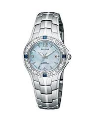 Pulsar Womens PXT693 Crystal Blue Mother Of Pearl Stainless Steel Watch
