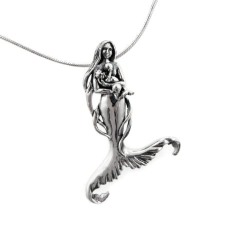 Seer’s Child – Mother Mermaid and Baby Sterling Silver Pendant 18″ Necklace