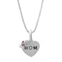 Sterling Silver "Mom" Heart with Pink Crystal Bootie Pendant, 18"