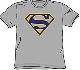 Superman MAIZE & BLUE SHIELD Gray Adult T-shirt Tee, Small