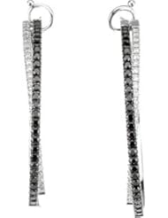 Pair 1 1/2 CT TW 14K White Gold 14Kw W/Black Rhodium Black And White Diamond Earrings