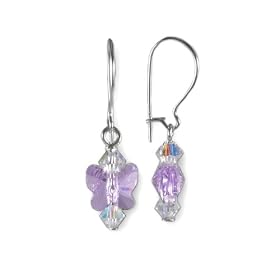 Swarovski Crystal Violet Purple Butterfly Sterling Silver Earrings