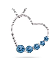 0.55 Cts AA Round Swiss Blue Topaz Journey Heart Pendant in 14K White Gold