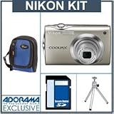 Nikon Coolpix S4000 Digital Camera Kit, - Champagne Silver - with 4GB SD Memory Card, Camera Case, Table Top Tripod