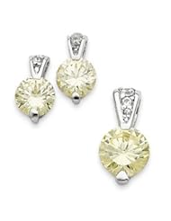 Sterling Silver Yellow CZ Earrings and Pendant Set
