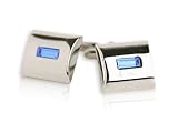 Solitaire Blue Crystal Cufflinks Framed in Silver with Presentation Box