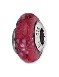 Sterling Silver Fuchsia Python Glitter Overlay Glass Charm
