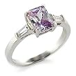 Rhodium Plated Brass Rosette Ring with Light Amethyst Cubic Zirconia, Sizes: 5-10