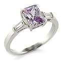 Rhodium Plated Brass Rosette Ring with Light Amethyst Cubic Zirconia, Sizes: 5-10