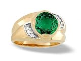 14K Yellow Gold Round Created Emerald and Diamond Men's Ring
