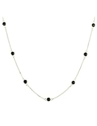Sterling Silver with 9 Black Onyx Round Cabochon Necklace, 18"
