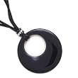 16"+2" Extension Double Black Satin Cord with Graduated Black Onyx Circle Pendant