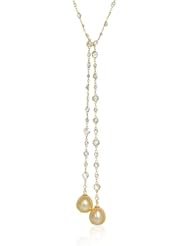 Golden Pearl and White Topaz 14k Yellow Gold Necklace