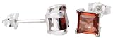 January Birthstone Natural Garnet 3/4 carat (5 mm) Size Princess (square) Cut Stud Earrings in Sterling Silver Basket Settings