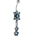 Antique Silver Solar Blue Gem Organza Dangle Belly Ring