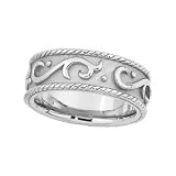 14K White Gold Hand-Engraved Wedding Band - Sizes 5 - 8. No half sizes.