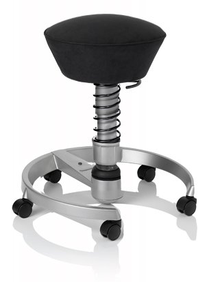 SWOPPER CLASSIC 3D-Aktiv-Bürostuhl Hocker Sitzpolster Normal, Farbe onyx-schwarz, Fussring mit Rollen nach DIN EN 12529, Feder SMALL 40 - 80 kg, Basis Titan, Federfarbe schwarz (SWOP10TRSML)