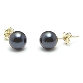 AAA Quality Round 6.5-7mm Akoya SaltWater cultured Black Pearl Earrings with... by 