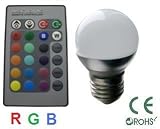 GreenLEDBulb 3 Watt RGB LED Globe light bulb with a Remote, 16 color choices, Replacement for Halogen recessed downlighting, ceiling lighting, accent lighting