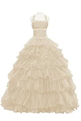  Halter Sleeveless Beaded  Ruched Lace Tiered Organza Cocktail Floor Length  Ball Gown Evening Dress/Prom Dress/Quinceanera Dress/Party Dress/Wedding Dress  With Ruffles