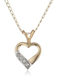 Childrens 14k Gold-Filled Open Heart with Crystals Two-Tone Pendant Necklace, 15"