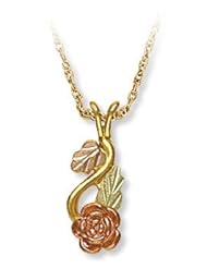Landstroms Black Hills Gold Rose Pendant and leaves - F3169