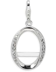 Amore LaVita(tm) Sterling Silver CZ Oval Photo w/Lobster Clasp Charm (Can insert photo) for Charm Bracelet