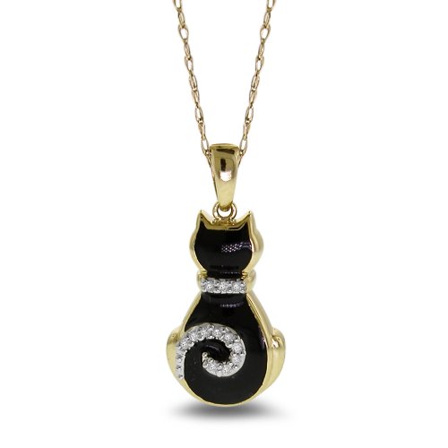 10k Yellow Gold Diamond Cat Pendant (.06 cttw), 18