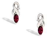 14K White Gold Marquise Created Ruby and Diamond Earrings