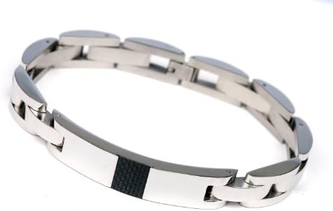 INTOP Jewelry Men's Titanium Stainless Steel Carbon Fiber Accents Wristband Bracelet in a Gift Box