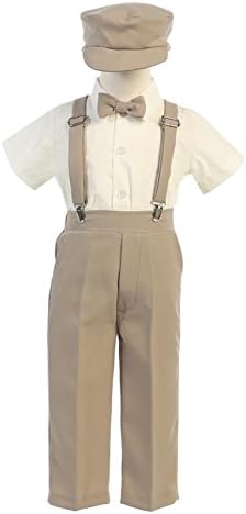 Lito Baby Boys Khaki Suspender Pants Hat Outfit Set 18-24M