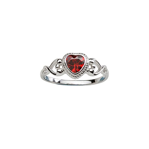 Sterling Silver January CZ Simulated Birthstone Baby Ring with Heart