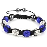 REDUCED TO CLEAR Very good QUALITY Shamballa macrame style 10mm clay Czech crystal ball Aqua Blue and Silver coloured friendship bracelet with hematite beads & black waxed cord draw string
