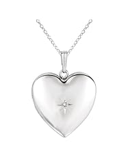 Sterling silver 0.01ct White Diamonds SS & Heart Shaped Locket w/ Dia Necklace (G-H, SI1-SI2)