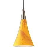 Progress Lighting P6140-09Y 12 Volt Low Voltage T4 Mini-Pendant with Mottled Amber and Yellow Glass, Brushed Nickel