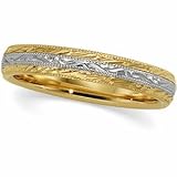 14K Two-Tone Gold Hand-Engraved Wedding Band For Men and Women - Sizes 5 - 12.5