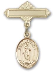 Gold Filled Baby Badge with St. Barbara Charm and Polished Badge Pin