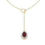 18k Yellow Gold Plated Sterling Silver Genuine Garnet Y Necklace, 17