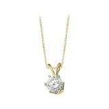 14K Yellow Gold 6.50 MM Cubic Zirconia (Created) Solitaire Pendant with Chain