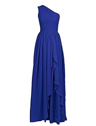 One Shoulder High-Low-Hem Ruched Asymmetric Chiffon Evening Dress/Bridesmaid Dress/Prom Dress 