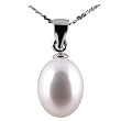 Freshwater Cultured Oval Shape 8-9mm White Pearl Pendant, 16" Sterling Silver 1MM Cable Chain