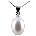 Jewelry : Freshwater Cultured Oval Shape 8-9mm White Pearl Pendant, 16' Sterling Silver 1MM Cable Chain