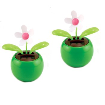 Solar Powered Daisy Flower Toy (Set of 2) - Dancing Office Desk Accessory
