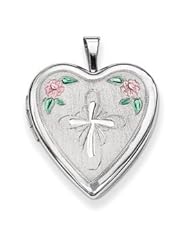 Genuine IceCarats Designer Jewelry Gift Sterling Silver 20Mm Enameled Flower And Cross Heart Locket